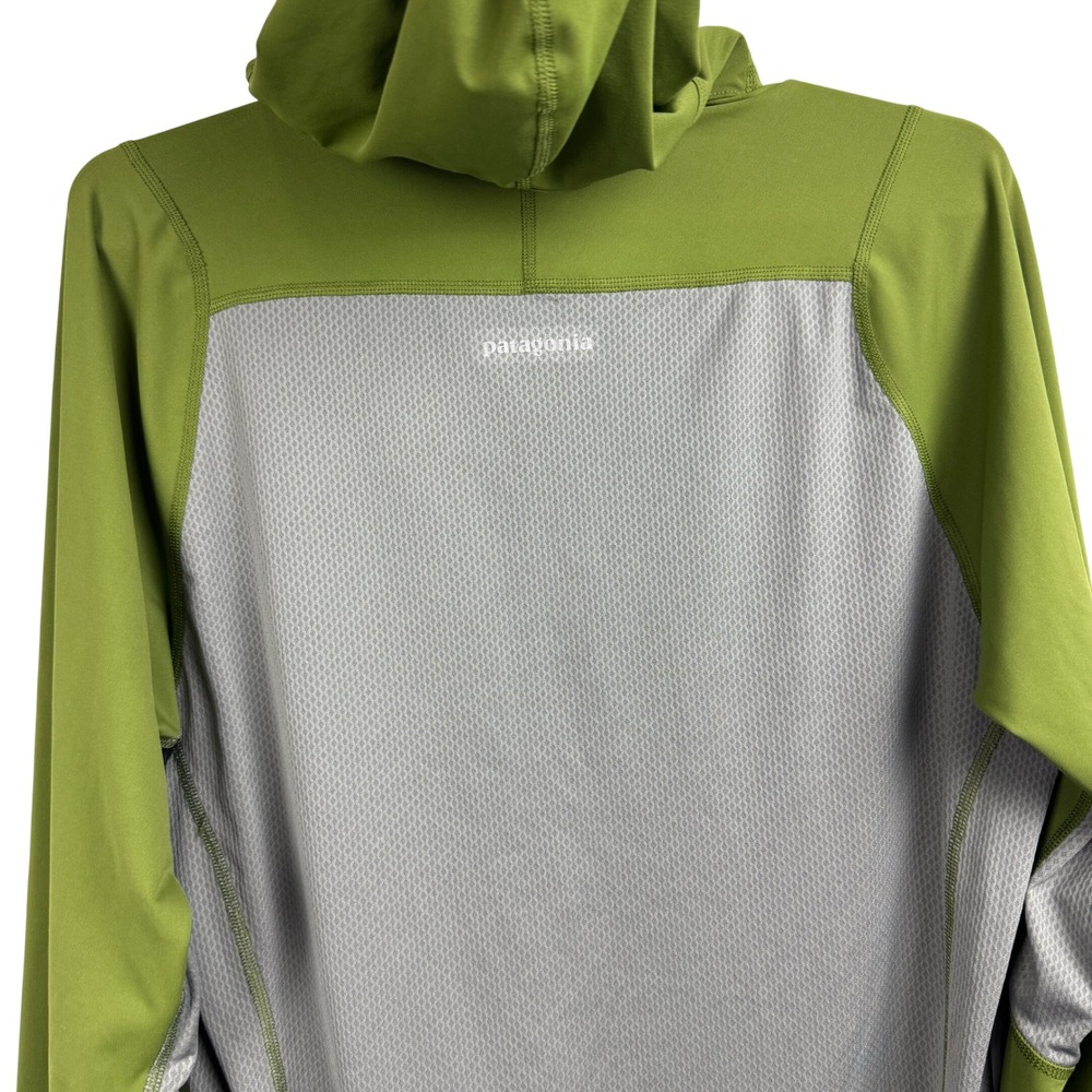 Patagonia Men's Long Sleeve Half Zip Hoodie Olive Green Running Top - Medium - Picture 3 of 8